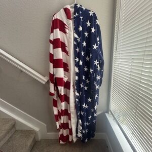 RARE Alexander Del Rossa American Flag Hooded Plush Long Robe like ROCKY! 1x/2x